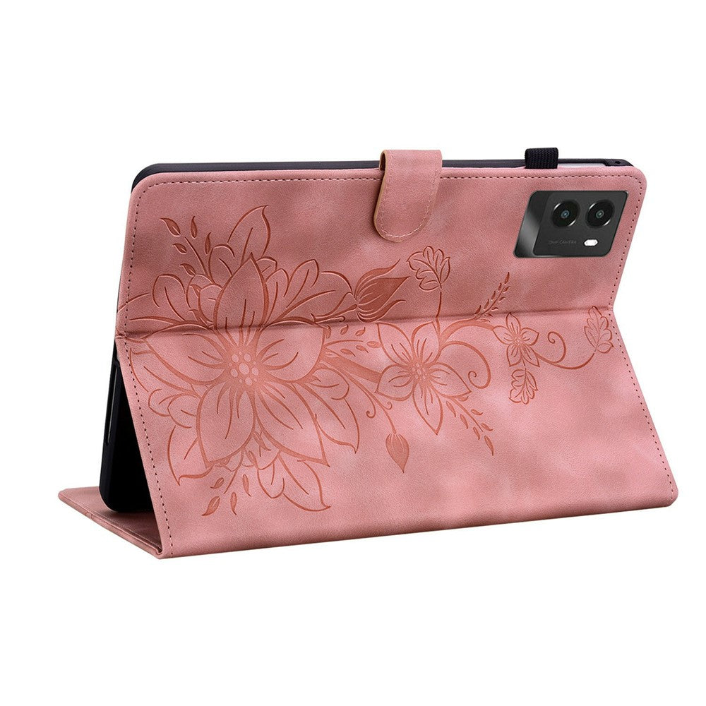 For Lenovo Legion Y700 (2025) Case Lily Flower Imprint Card Slots Leather Tablet Cover - Pink
