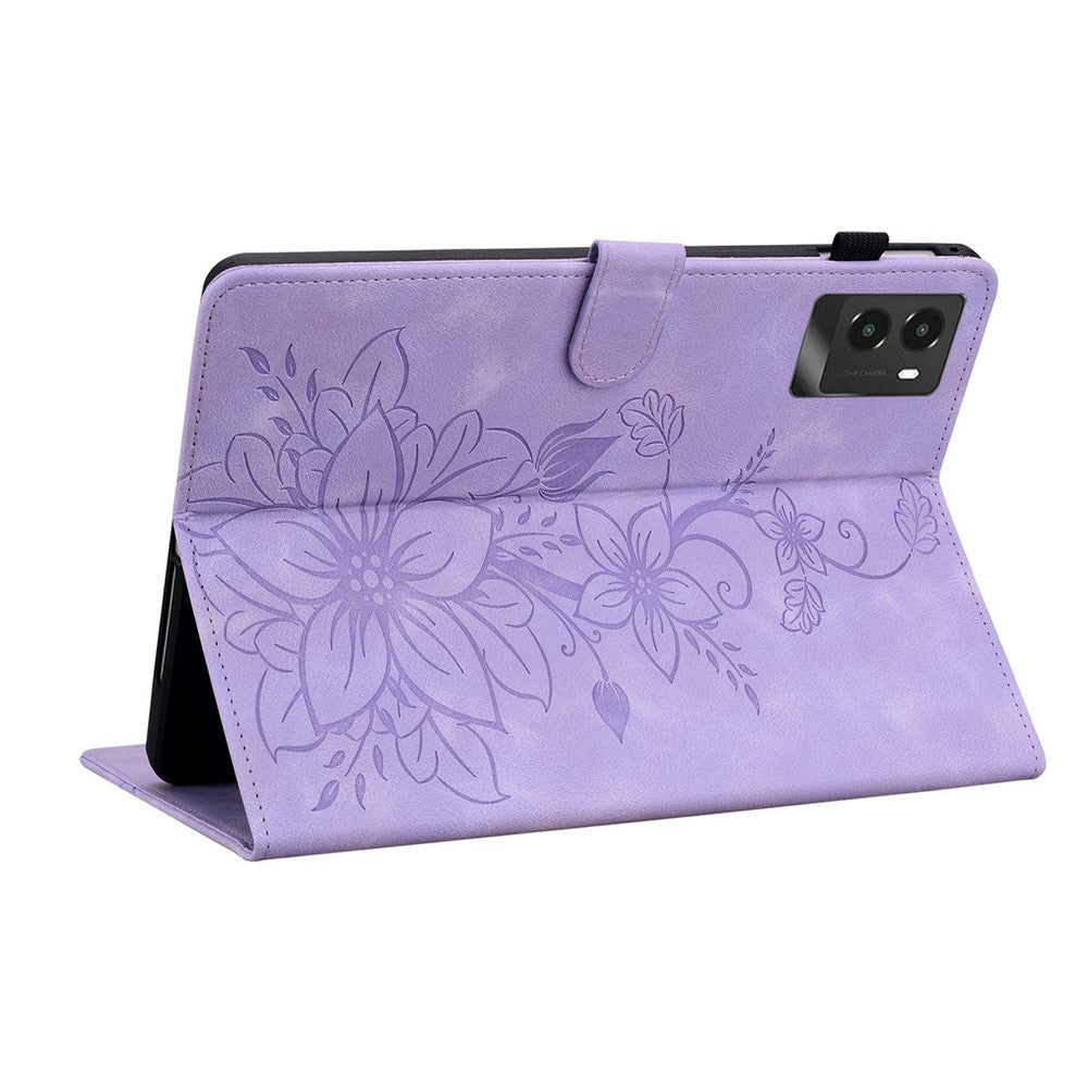 For Lenovo Legion Y700 (2025) Case Lily Flower Imprint Card Slots Leather Tablet Cover - Purple