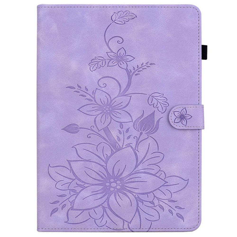 For Lenovo Legion Y700 (2025) Case Lily Flower Imprint Card Slots Leather Tablet Cover - Purple