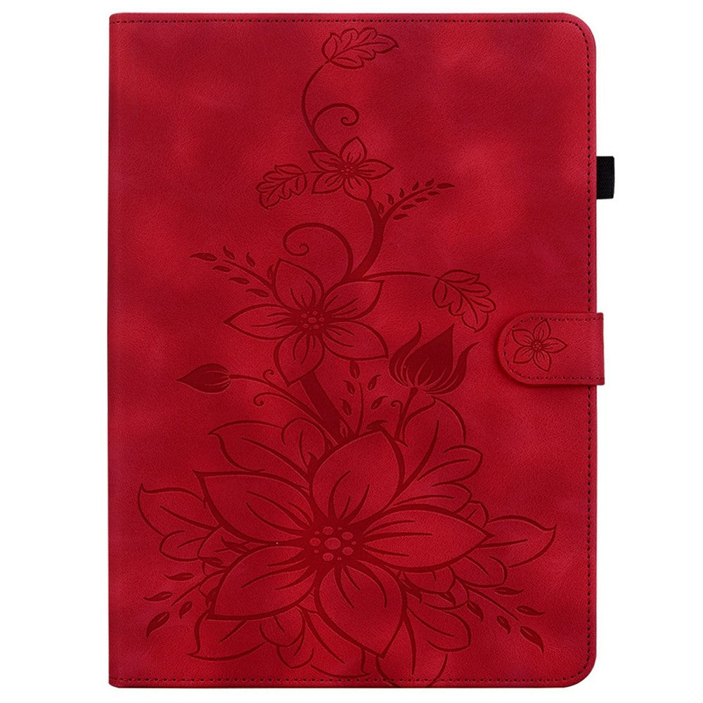 For Lenovo Legion Y700 (2025) Case Lily Flower Imprint Card Slots Leather Tablet Cover - Red