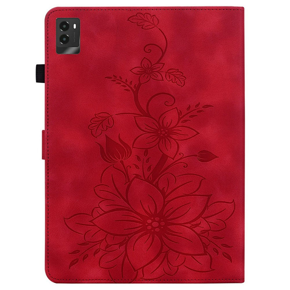 For Lenovo Legion Y700 (2025) Case Lily Flower Imprint Card Slots Leather Tablet Cover - Red