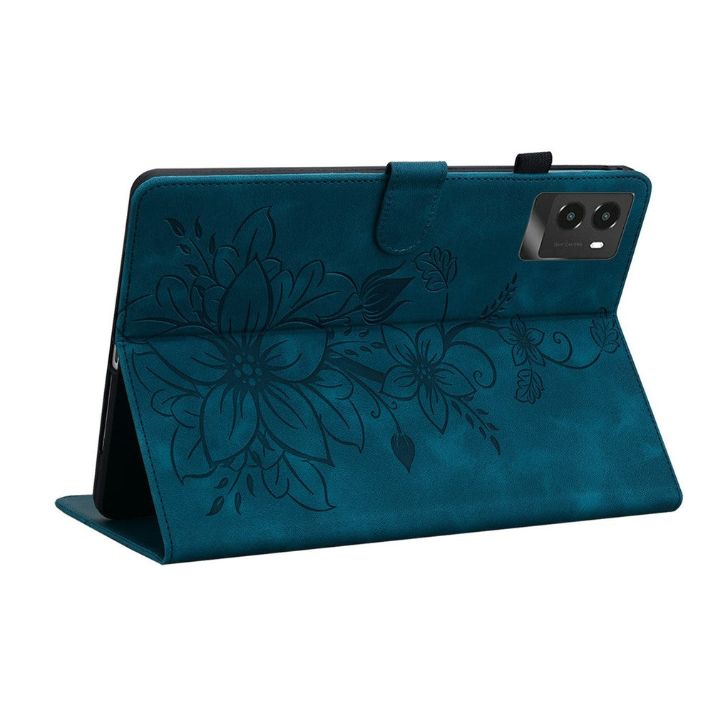 For Lenovo Legion Y700 (2025) Case Lily Flower Imprint Card Slots Leather Tablet Cover - Blue