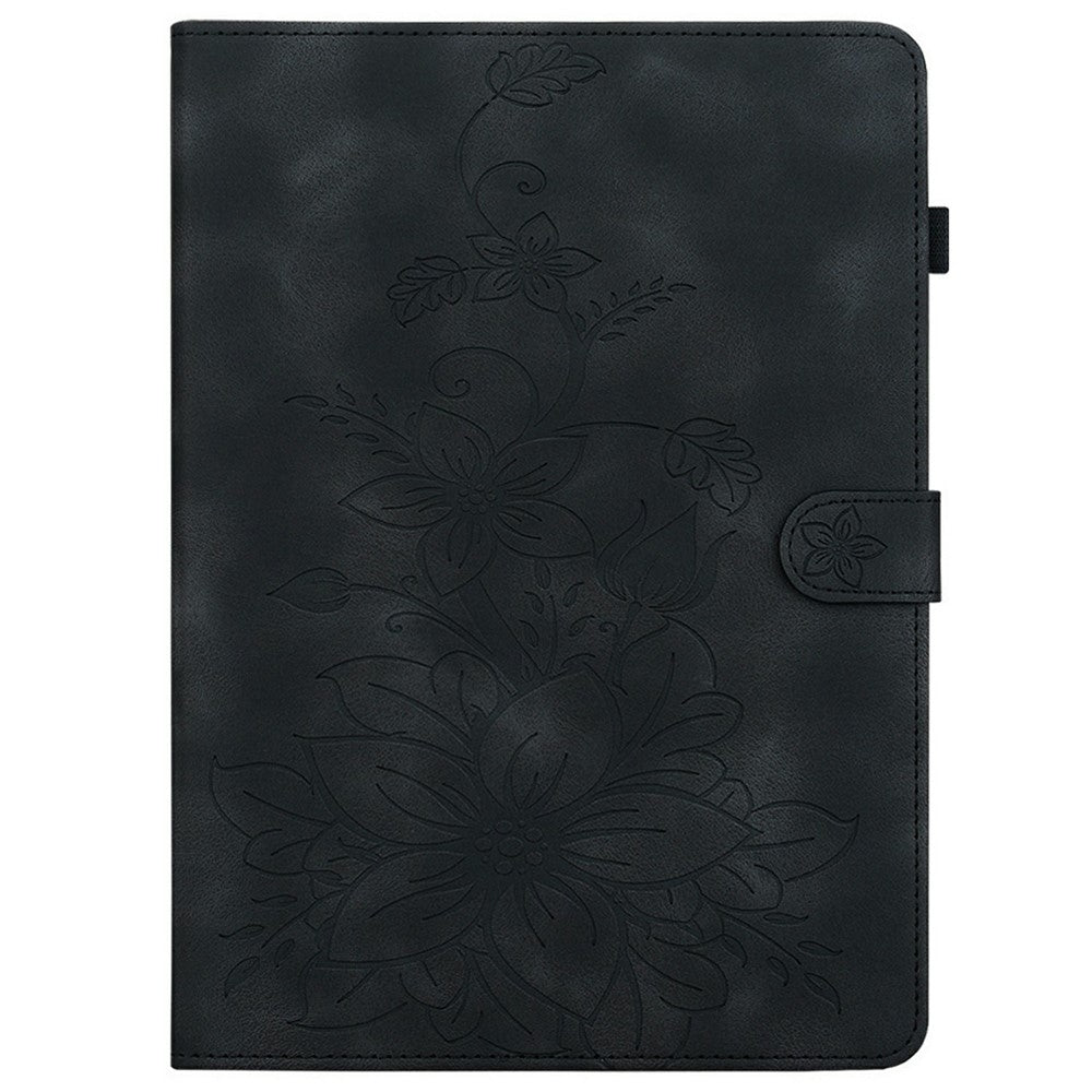 For Lenovo Legion Y700 (2025) Case Lily Flower Imprint Card Slots Leather Tablet Cover - Black