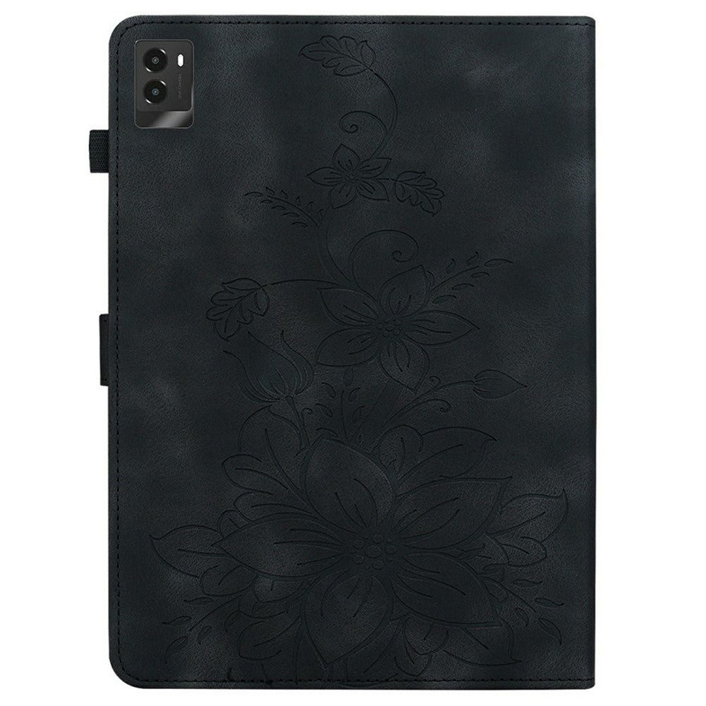For Lenovo Legion Y700 (2025) Case Lily Flower Imprint Card Slots Leather Tablet Cover - Black