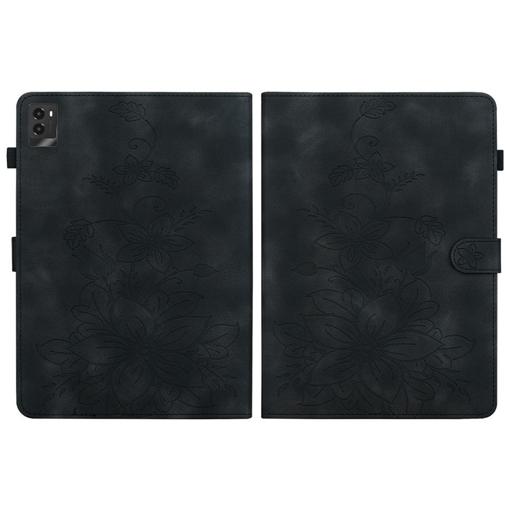 For Lenovo Legion Y700 (2025) Case Lily Flower Imprint Card Slots Leather Tablet Cover - Black