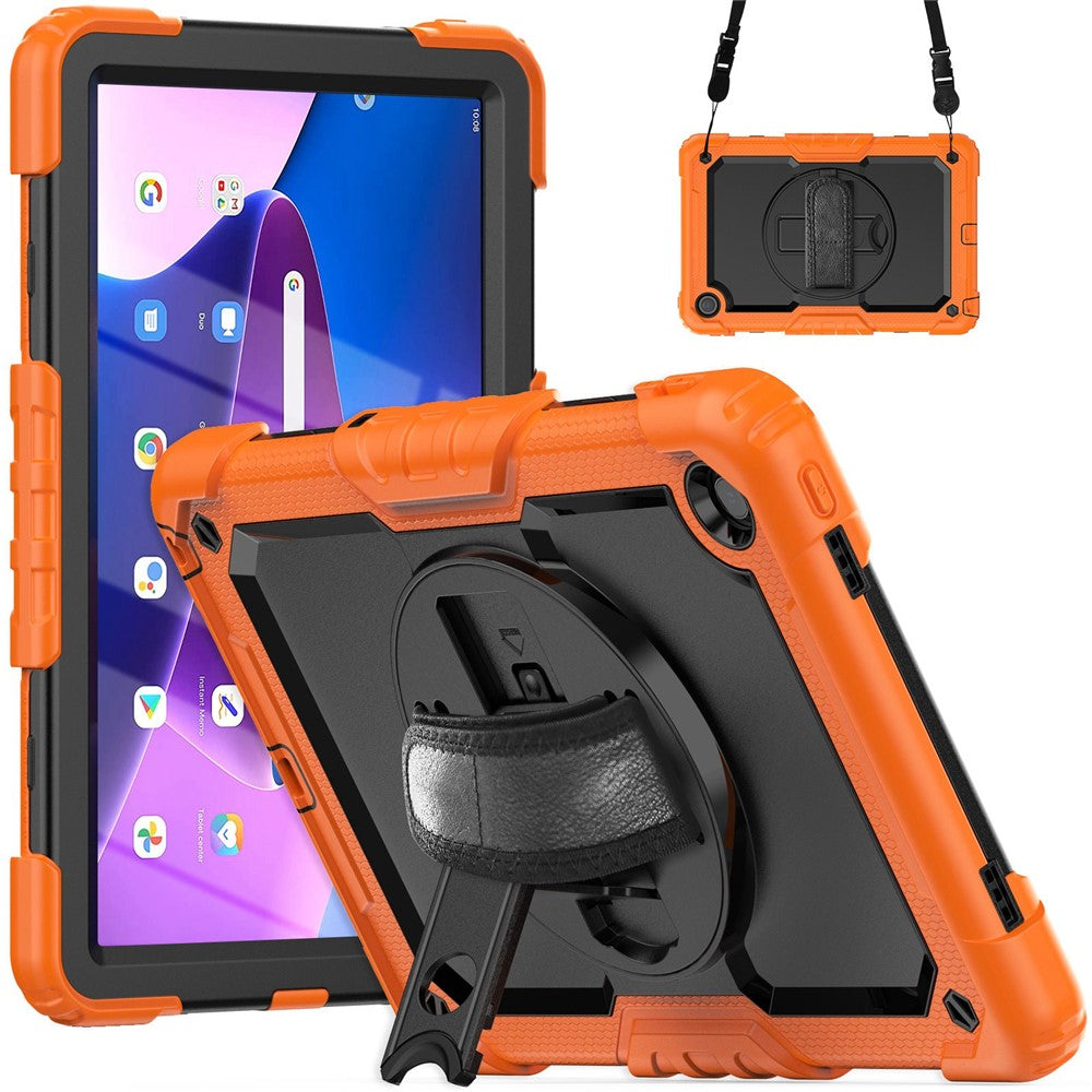 For Lenovo Tab M10 Plus (3rd Gen) / Xiaoxin Pad 2022 10.6 inch 125FU / 128FU Silicone+PC Protective Case with Shoulder Strap Anti-Scratch Cover Shockproof Portable Tablet Kickstand Case - Orange