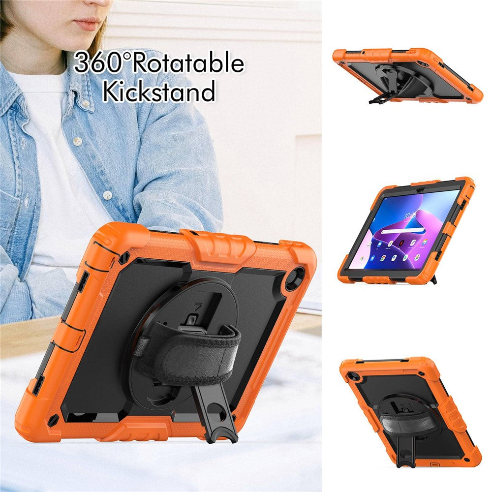 For Lenovo Tab M10 Plus (3rd Gen) / Xiaoxin Pad 2022 10.6 inch 125FU / 128FU Silicone+PC Protective Case with Shoulder Strap Anti-Scratch Cover Shockproof Portable Tablet Kickstand Case - Orange