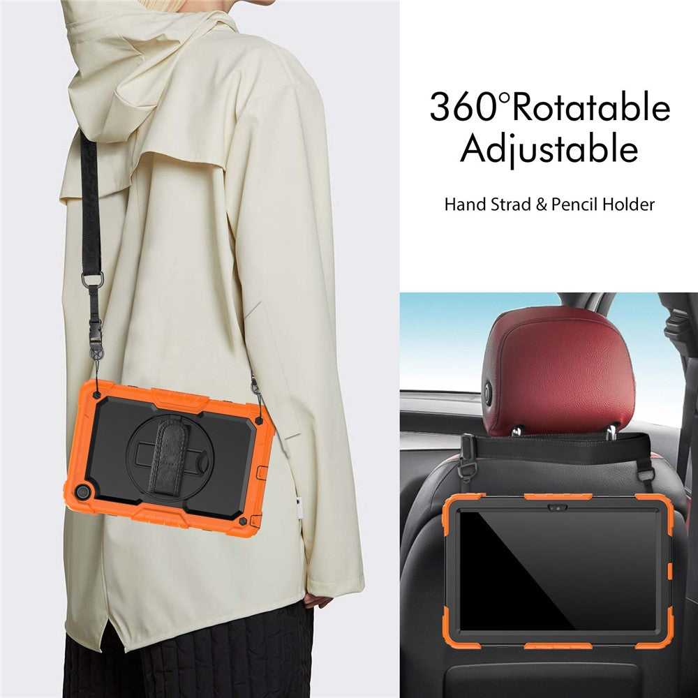 For Lenovo Tab M10 Plus (3rd Gen) / Xiaoxin Pad 2022 10.6 inch 125FU / 128FU Silicone+PC Protective Case with Shoulder Strap Anti-Scratch Cover Shockproof Portable Tablet Kickstand Case - Orange