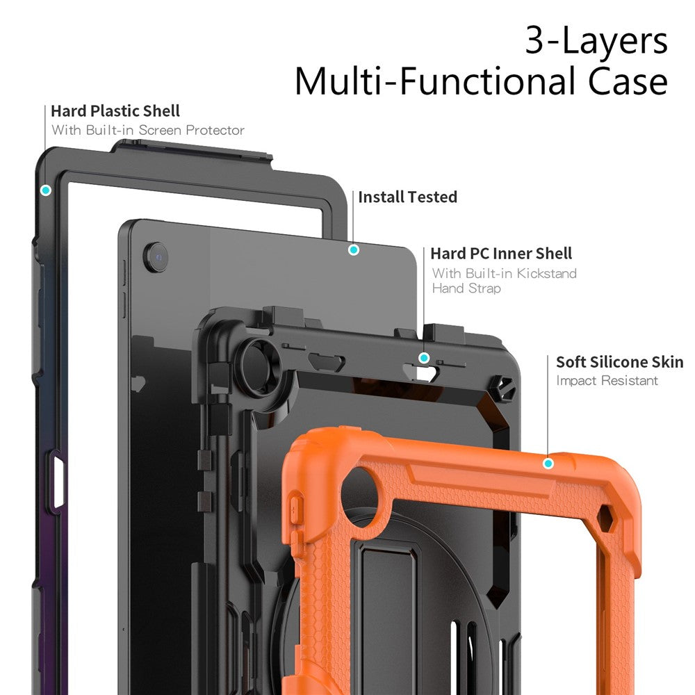 For Lenovo Tab M10 Plus (3rd Gen) / Xiaoxin Pad 2022 10.6 inch 125FU / 128FU Silicone+PC Protective Case with Shoulder Strap Anti-Scratch Cover Shockproof Portable Tablet Kickstand Case - Orange