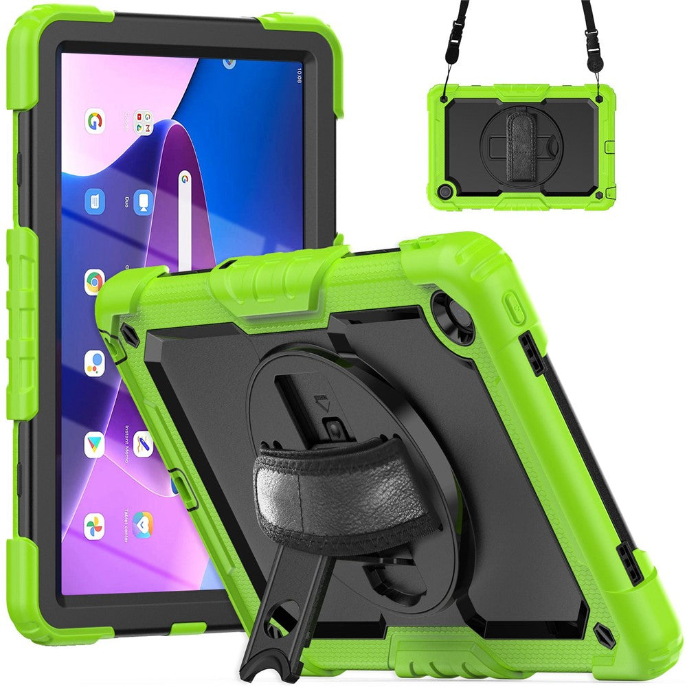 For Lenovo Tab M10 Plus (3rd Gen) / Xiaoxin Pad 2022 10.6 inch 125FU / 128FU Silicone+PC Protective Case with Shoulder Strap Anti-Scratch Cover Shockproof Portable Tablet Kickstand Case - Yellow Green