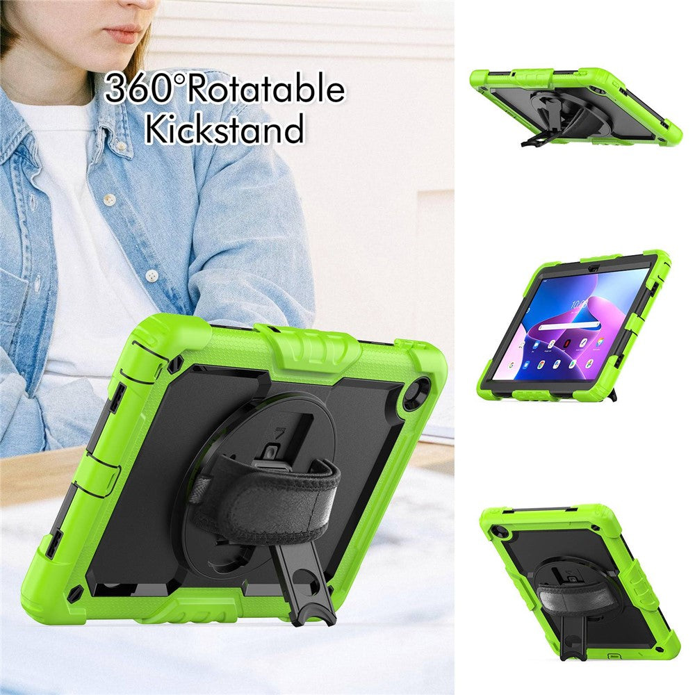 For Lenovo Tab M10 Plus (3rd Gen) / Xiaoxin Pad 2022 10.6 inch 125FU / 128FU Silicone+PC Protective Case with Shoulder Strap Anti-Scratch Cover Shockproof Portable Tablet Kickstand Case - Yellow Green