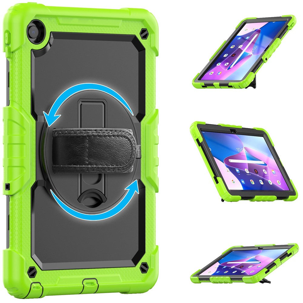 For Lenovo Tab M10 Plus (3rd Gen) / Xiaoxin Pad 2022 10.6 inch 125FU / 128FU Silicone+PC Protective Case with Shoulder Strap Anti-Scratch Cover Shockproof Portable Tablet Kickstand Case - Yellow Green