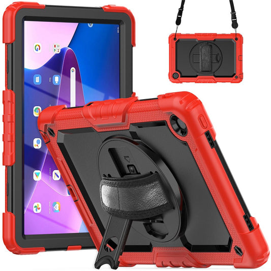 For Lenovo Tab M10 Plus (3rd Gen) / Xiaoxin Pad 2022 10.6 inch 125FU / 128FU Silicone+PC Protective Case with Shoulder Strap Anti-Scratch Cover Shockproof Portable Tablet Kickstand Case - Red