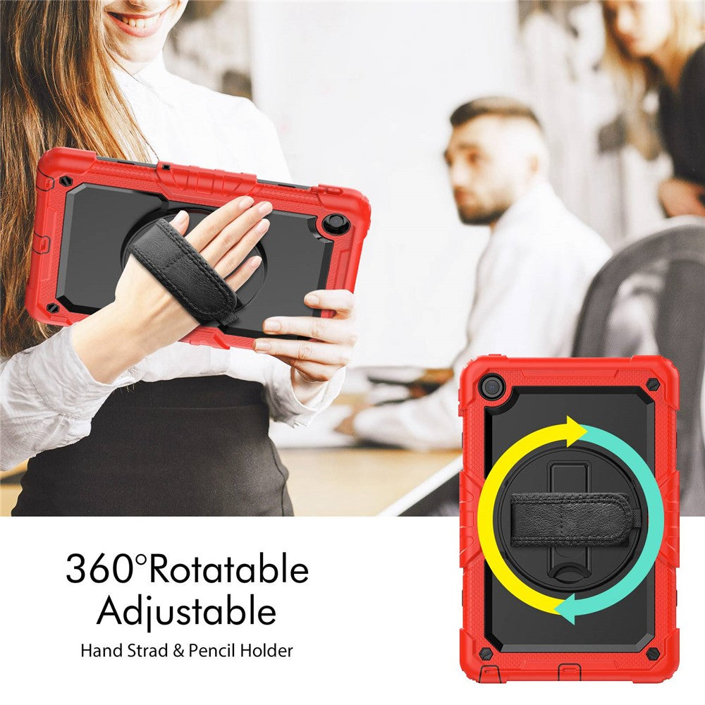 For Lenovo Tab M10 Plus (3rd Gen) / Xiaoxin Pad 2022 10.6 inch 125FU / 128FU Silicone+PC Protective Case with Shoulder Strap Anti-Scratch Cover Shockproof Portable Tablet Kickstand Case - Red