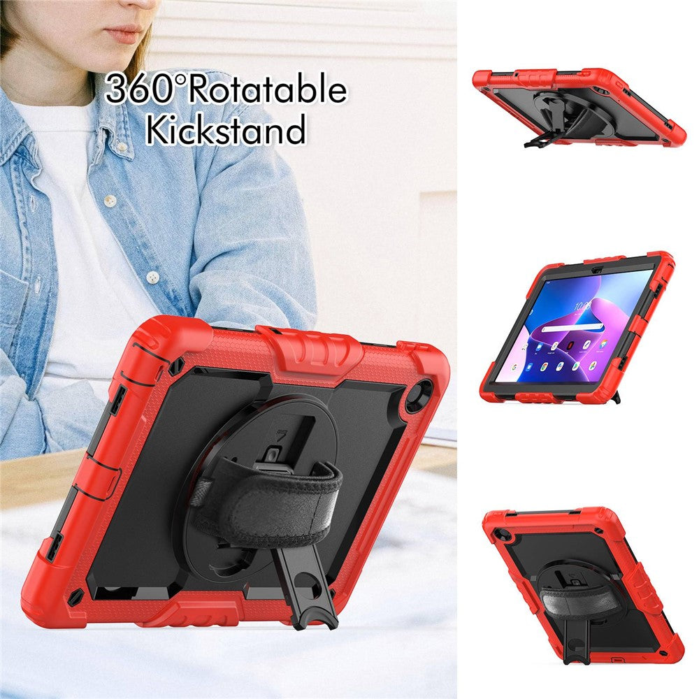 For Lenovo Tab M10 Plus (3rd Gen) / Xiaoxin Pad 2022 10.6 inch 125FU / 128FU Silicone+PC Protective Case with Shoulder Strap Anti-Scratch Cover Shockproof Portable Tablet Kickstand Case - Red