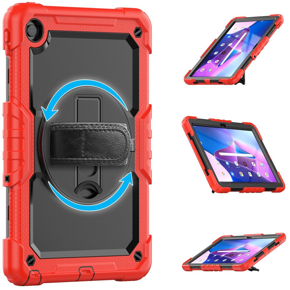 For Lenovo Tab M10 Plus (3rd Gen) / Xiaoxin Pad 2022 10.6 inch 125FU / 128FU Silicone+PC Protective Case with Shoulder Strap Anti-Scratch Cover Shockproof Portable Tablet Kickstand Case - Red