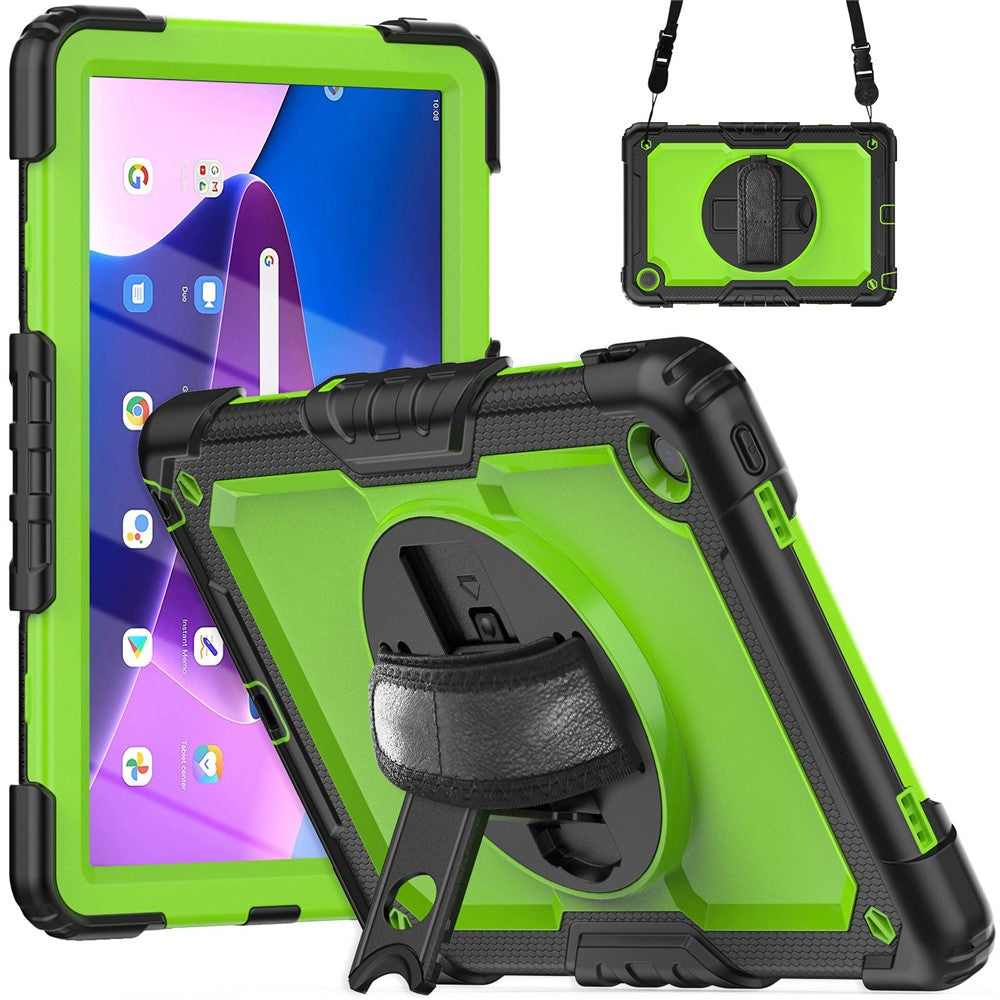 For Lenovo Tab M10 Plus (3rd Gen) / Xiaoxin Pad 2022 10.6 inch 125FU / 128FU Silicone+PC Protective Case with Shoulder Strap Anti-Scratch Cover Shockproof Portable Tablet Kickstand Case - Yellowgreen PC / Black