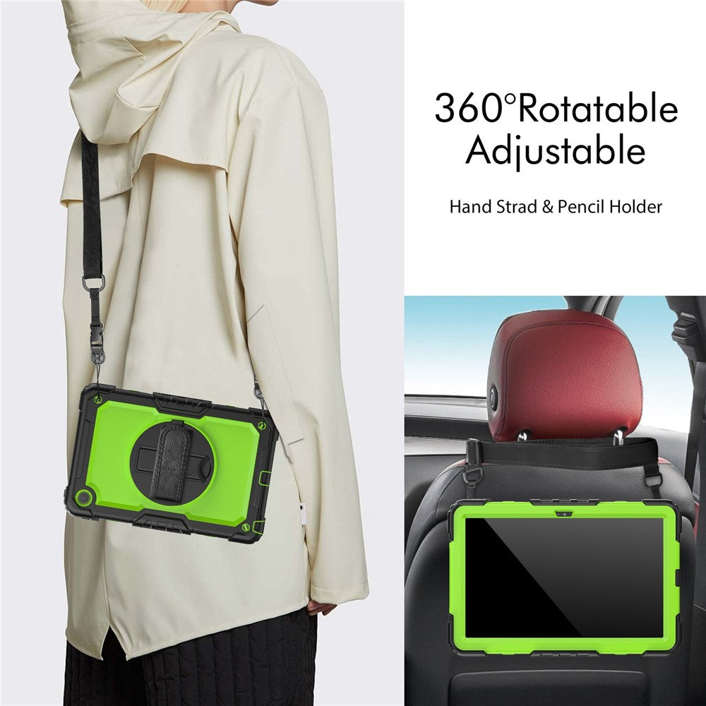 For Lenovo Tab M10 Plus (3rd Gen) / Xiaoxin Pad 2022 10.6 inch 125FU / 128FU Silicone+PC Protective Case with Shoulder Strap Anti-Scratch Cover Shockproof Portable Tablet Kickstand Case - Yellowgreen PC / Black