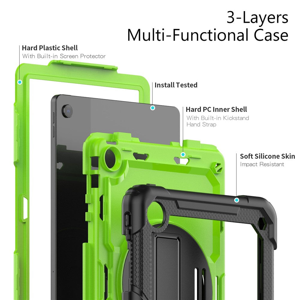 For Lenovo Tab M10 Plus (3rd Gen) / Xiaoxin Pad 2022 10.6 inch 125FU / 128FU Silicone+PC Protective Case with Shoulder Strap Anti-Scratch Cover Shockproof Portable Tablet Kickstand Case - Yellowgreen PC / Black