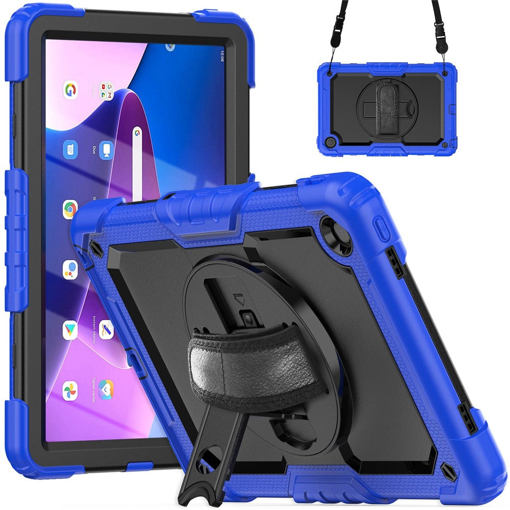 For Lenovo Tab M10 Plus (3rd Gen) / Xiaoxin Pad 2022 10.6 inch 125FU / 128FU Silicone+PC Protective Case with Shoulder Strap Anti-Scratch Cover Shockproof Portable Tablet Kickstand Case - Blue