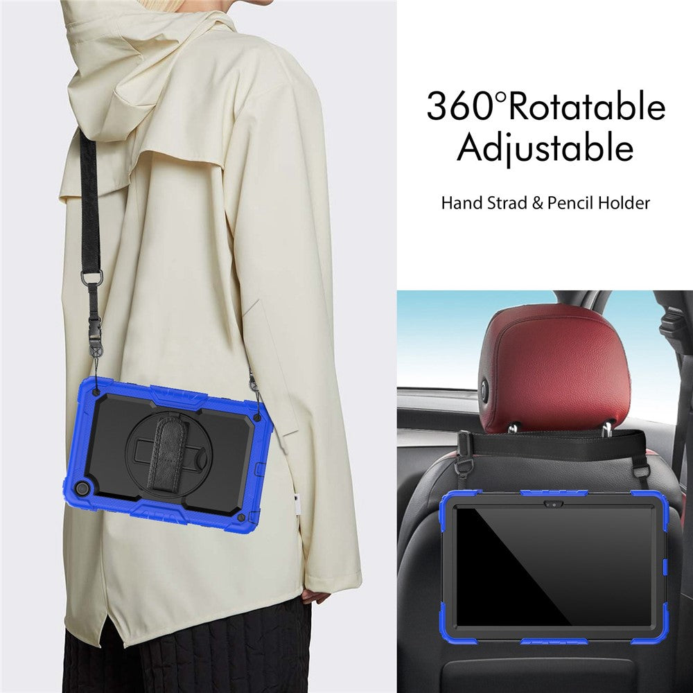 For Lenovo Tab M10 Plus (3rd Gen) / Xiaoxin Pad 2022 10.6 inch 125FU / 128FU Silicone+PC Protective Case with Shoulder Strap Anti-Scratch Cover Shockproof Portable Tablet Kickstand Case - Blue