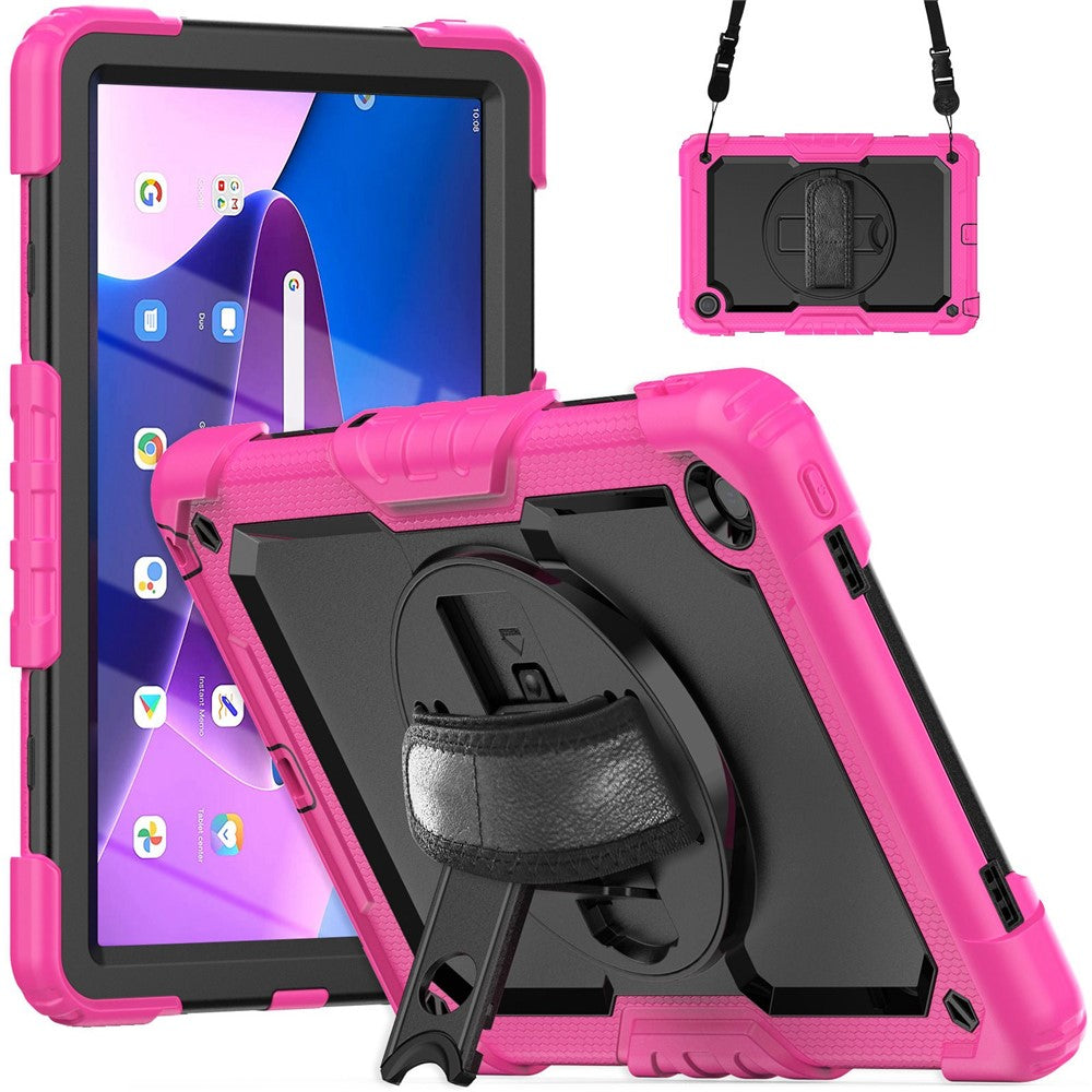 For Lenovo Tab M10 Plus (3rd Gen) / Xiaoxin Pad 2022 10.6 inch 125FU / 128FU Silicone+PC Protective Case with Shoulder Strap Anti-Scratch Cover Shockproof Portable Tablet Kickstand Case - Rose