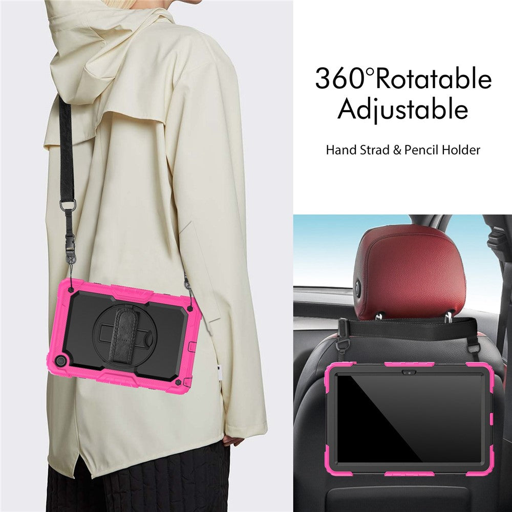 For Lenovo Tab M10 Plus (3rd Gen) / Xiaoxin Pad 2022 10.6 inch 125FU / 128FU Silicone+PC Protective Case with Shoulder Strap Anti-Scratch Cover Shockproof Portable Tablet Kickstand Case - Rose