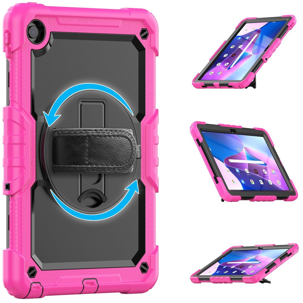 For Lenovo Tab M10 Plus (3rd Gen) / Xiaoxin Pad 2022 10.6 inch 125FU / 128FU Silicone+PC Protective Case with Shoulder Strap Anti-Scratch Cover Shockproof Portable Tablet Kickstand Case - Rose