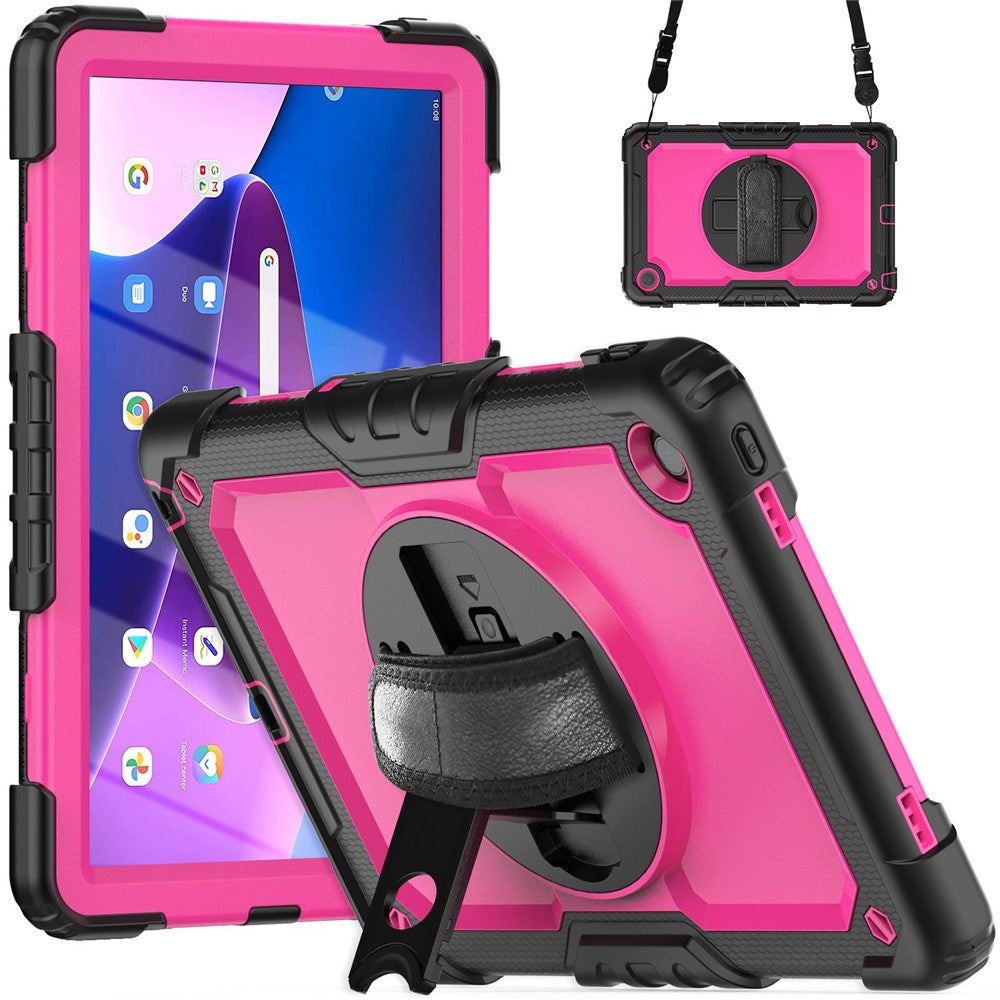 For Lenovo Tab M10 Plus (3rd Gen) / Xiaoxin Pad 2022 10.6 inch 125FU / 128FU Silicone+PC Protective Case with Shoulder Strap Anti-Scratch Cover Shockproof Portable Tablet Kickstand Case - Rose PC / Black