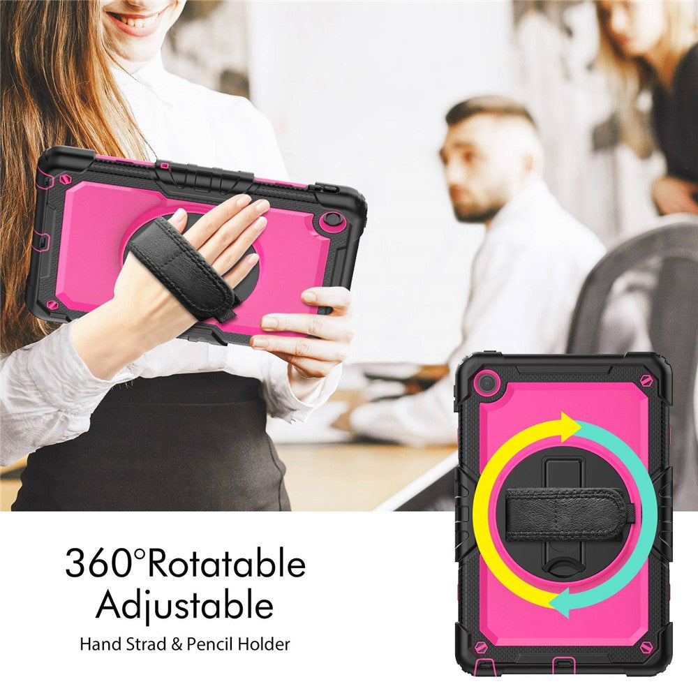 For Lenovo Tab M10 Plus (3rd Gen) / Xiaoxin Pad 2022 10.6 inch 125FU / 128FU Silicone+PC Protective Case with Shoulder Strap Anti-Scratch Cover Shockproof Portable Tablet Kickstand Case - Rose PC / Black