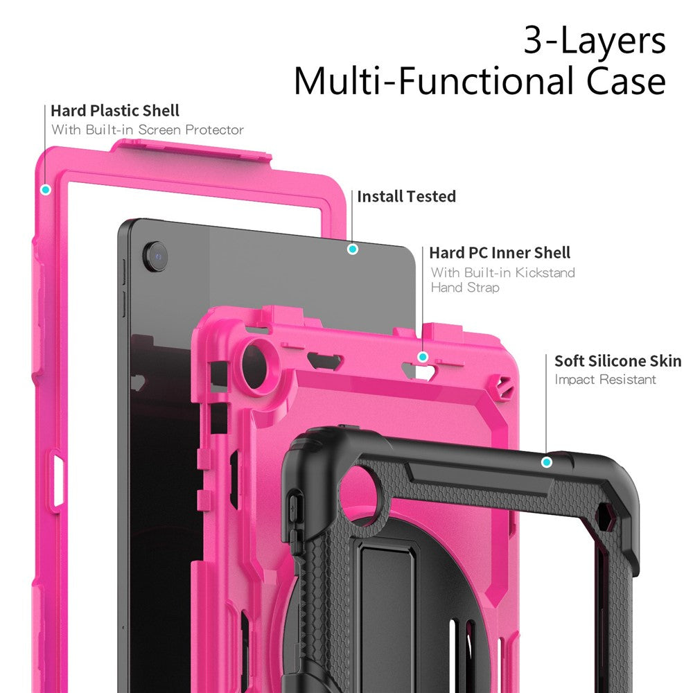 For Lenovo Tab M10 Plus (3rd Gen) / Xiaoxin Pad 2022 10.6 inch 125FU / 128FU Silicone+PC Protective Case with Shoulder Strap Anti-Scratch Cover Shockproof Portable Tablet Kickstand Case - Rose PC / Black