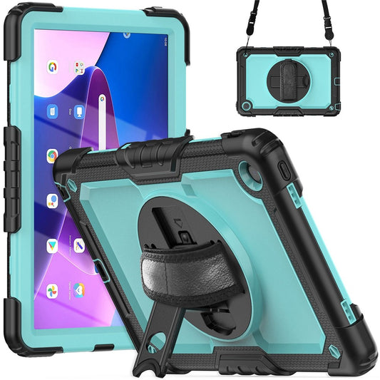 For Lenovo Tab M10 Plus (3rd Gen) / Xiaoxin Pad 2022 10.6 inch 125FU / 128FU Silicone+PC Protective Case with Shoulder Strap Anti-Scratch Cover Shockproof Portable Tablet Kickstand Case - Cyan PC / Black