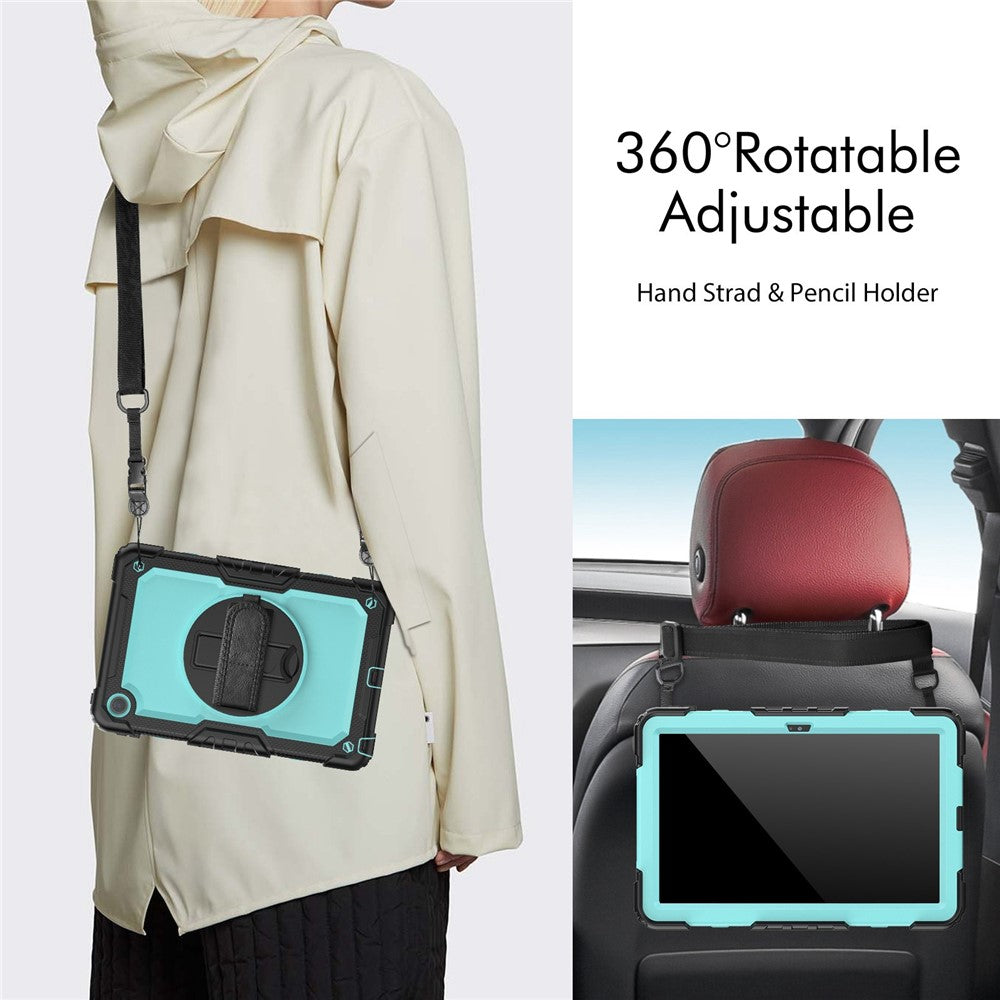 For Lenovo Tab M10 Plus (3rd Gen) / Xiaoxin Pad 2022 10.6 inch 125FU / 128FU Silicone+PC Protective Case with Shoulder Strap Anti-Scratch Cover Shockproof Portable Tablet Kickstand Case - Cyan PC / Black