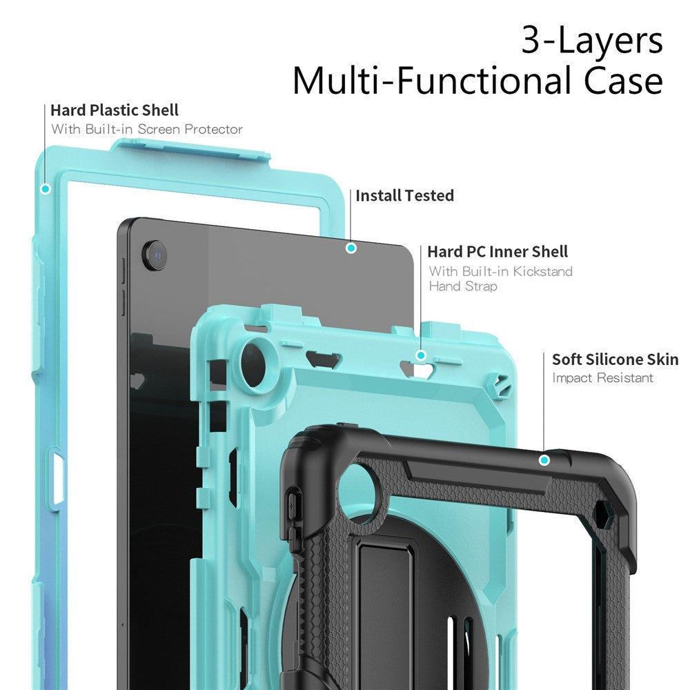 For Lenovo Tab M10 Plus (3rd Gen) / Xiaoxin Pad 2022 10.6 inch 125FU / 128FU Silicone+PC Protective Case with Shoulder Strap Anti-Scratch Cover Shockproof Portable Tablet Kickstand Case - Cyan PC / Black