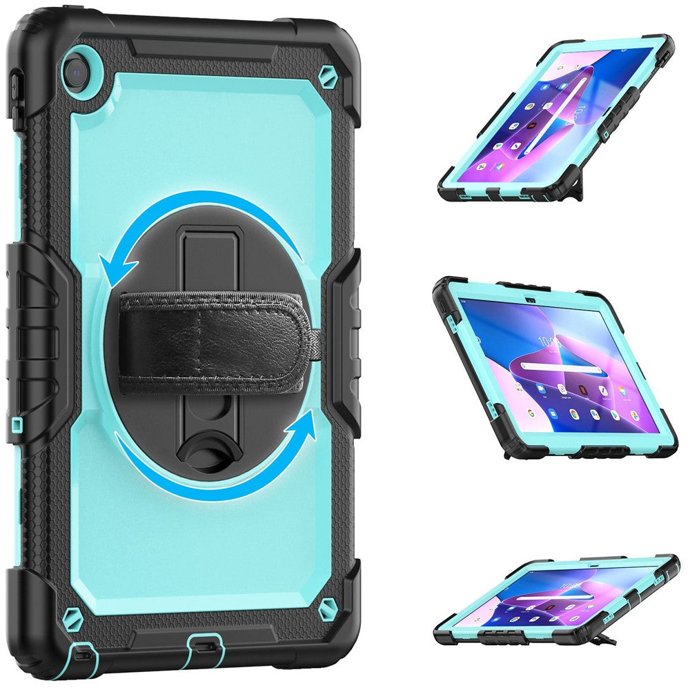 For Lenovo Tab M10 Plus (3rd Gen) / Xiaoxin Pad 2022 10.6 inch 125FU / 128FU Silicone+PC Protective Case with Shoulder Strap Anti-Scratch Cover Shockproof Portable Tablet Kickstand Case - Cyan PC / Black