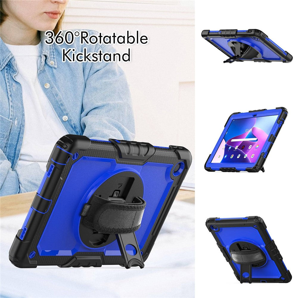 For Lenovo Tab M10 Plus (3rd Gen) / Xiaoxin Pad 2022 10.6 inch 125FU / 128FU Silicone+PC Protective Case with Shoulder Strap Anti-Scratch Cover Shockproof Portable Tablet Kickstand Case - Blue PC / Black