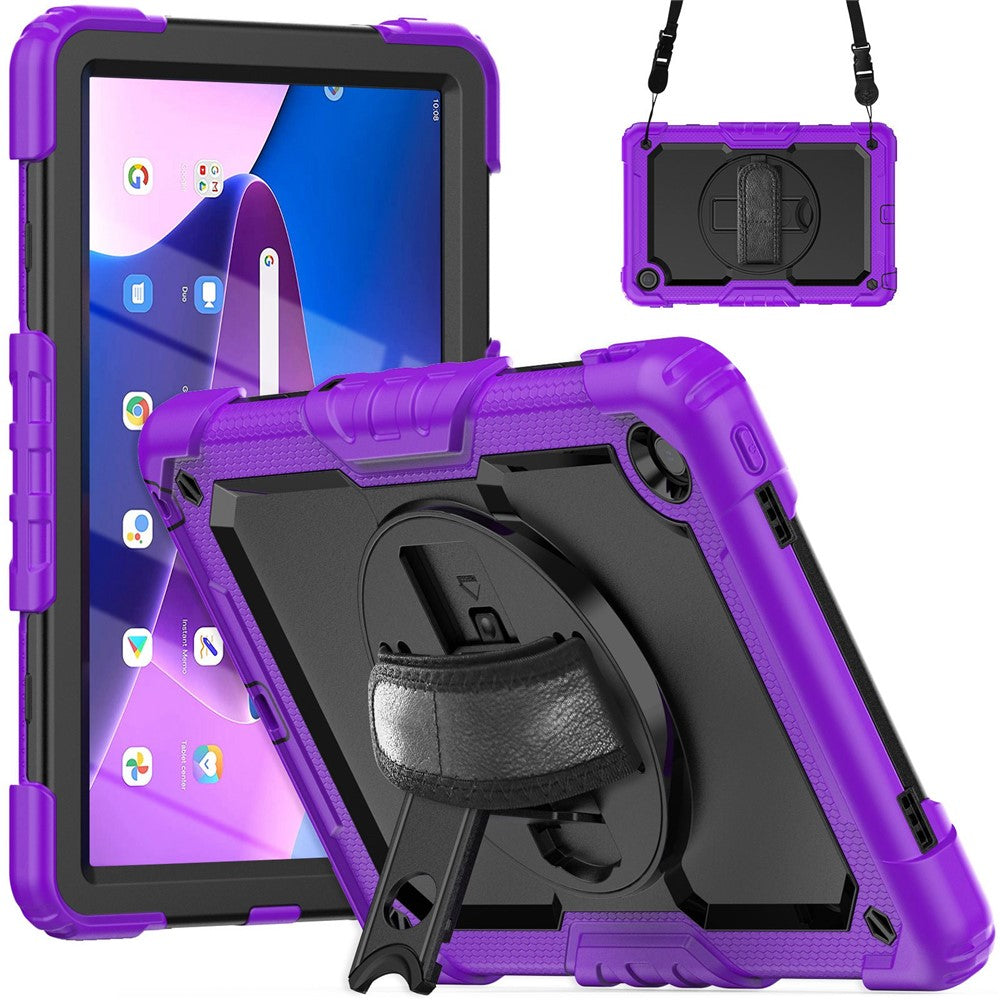 For Lenovo Tab M10 Plus (3rd Gen) / Xiaoxin Pad 2022 10.6 inch 125FU / 128FU Silicone+PC Protective Case with Shoulder Strap Anti-Scratch Cover Shockproof Portable Tablet Kickstand Case - Purple