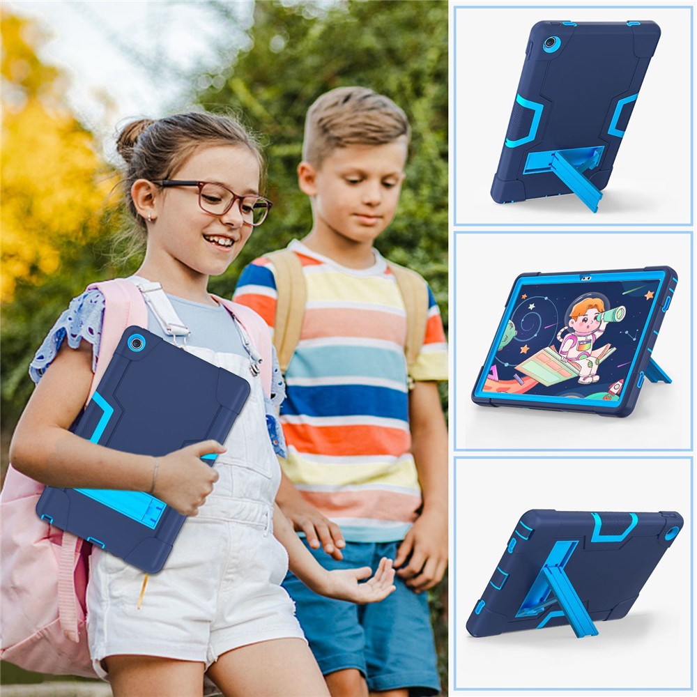 For Lenovo Tab M10 Plus (3rd Gen) / Xiaoxin Pad 2022 10.6 inch 125FU / 128FU Protective Case Robot Pattern Silicone+PC Tablet Anti-Scratch Cover Shockproof Portable Kickstand Case - Navy Blue / Blue
