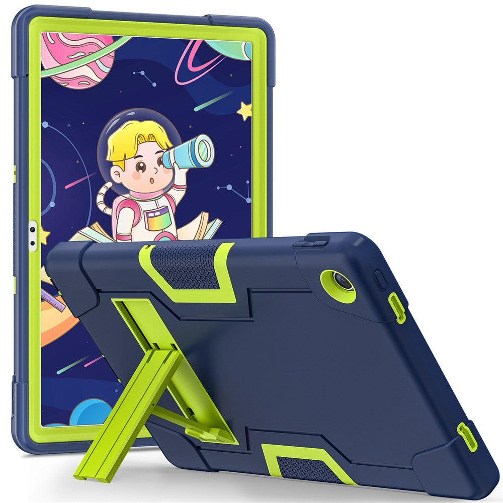 For Lenovo Tab M10 Plus (3rd Gen) / Xiaoxin Pad 2022 10.6 inch 125FU / 128FU Protective Case Robot Pattern Silicone+PC Tablet Anti-Scratch Cover Shockproof Portable Kickstand Case - Navy Blue / Yellowgreen