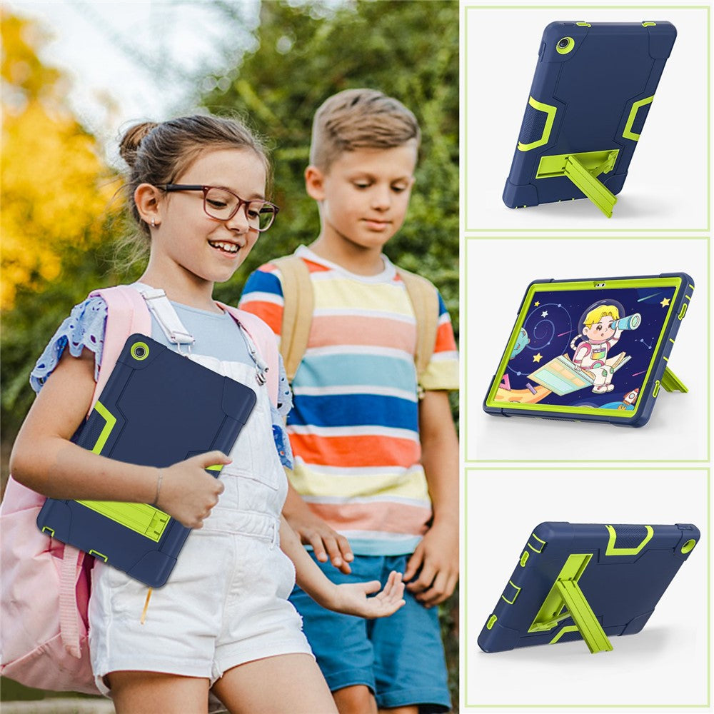 For Lenovo Tab M10 Plus (3rd Gen) / Xiaoxin Pad 2022 10.6 inch 125FU / 128FU Protective Case Robot Pattern Silicone+PC Tablet Anti-Scratch Cover Shockproof Portable Kickstand Case - Navy Blue / Yellowgreen