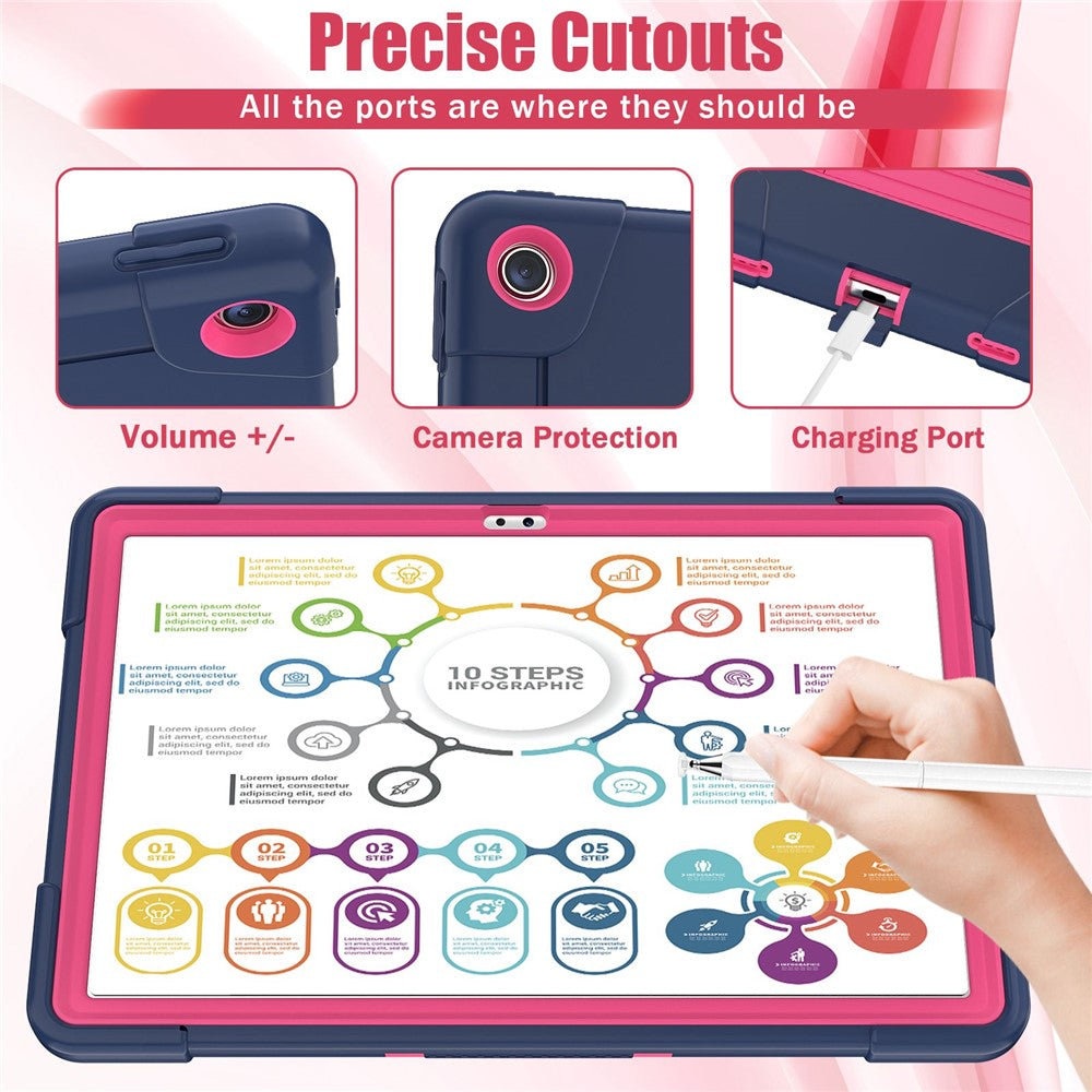 For Lenovo Tab M10 Plus (3rd Gen) / Xiaoxin Pad 2022 10.6 inch 125FU / 128FU Protective Case Robot Pattern Silicone+PC Tablet Anti-Scratch Cover Shockproof Portable Kickstand Case - Navy Blue / Rose