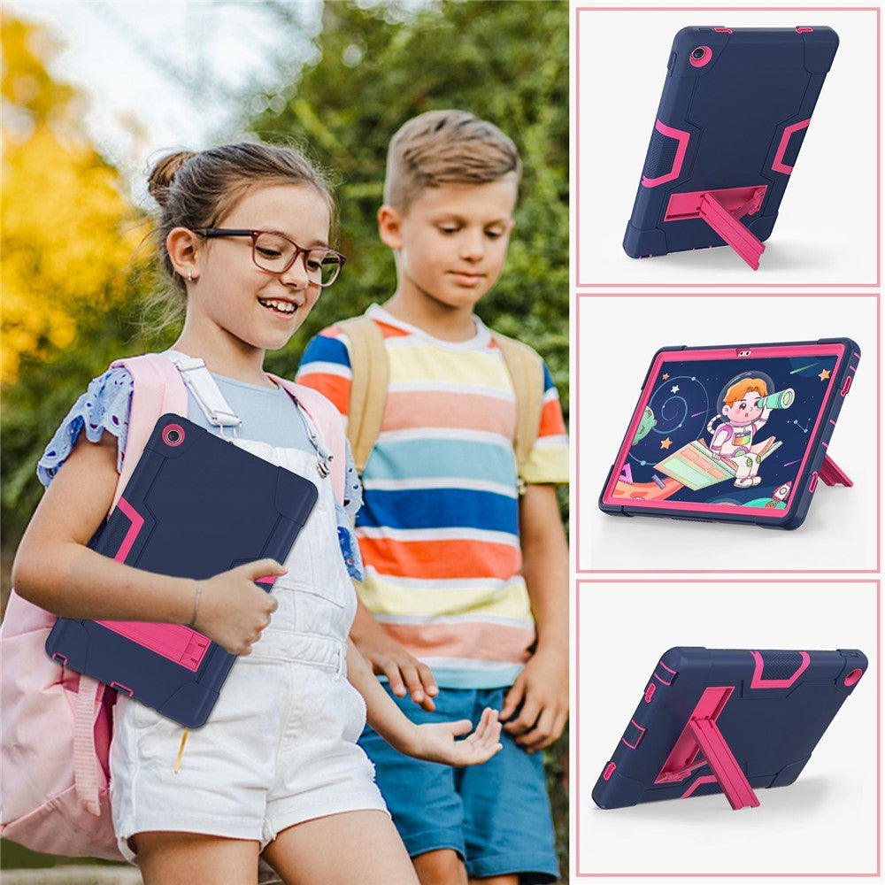 For Lenovo Tab M10 Plus (3rd Gen) / Xiaoxin Pad 2022 10.6 inch 125FU / 128FU Protective Case Robot Pattern Silicone+PC Tablet Anti-Scratch Cover Shockproof Portable Kickstand Case - Navy Blue / Rose