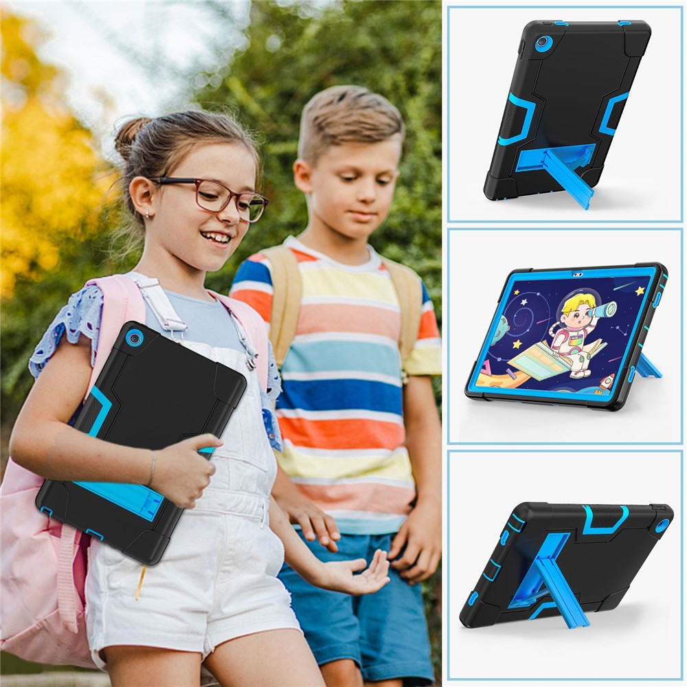 For Lenovo Tab M10 Plus (3rd Gen) / Xiaoxin Pad 2022 10.6 inch 125FU / 128FU Protective Case Robot Pattern Silicone+PC Tablet Anti-Scratch Cover Shockproof Portable Kickstand Case - Black / Blue