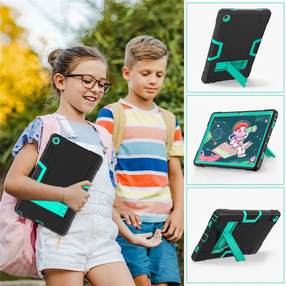 For Lenovo Tab M10 Plus (3rd Gen) / Xiaoxin Pad 2022 10.6 inch 125FU / 128FU Protective Case Robot Pattern Silicone+PC Tablet Anti-Scratch Cover Shockproof Portable Kickstand Case - Black / Mint Green