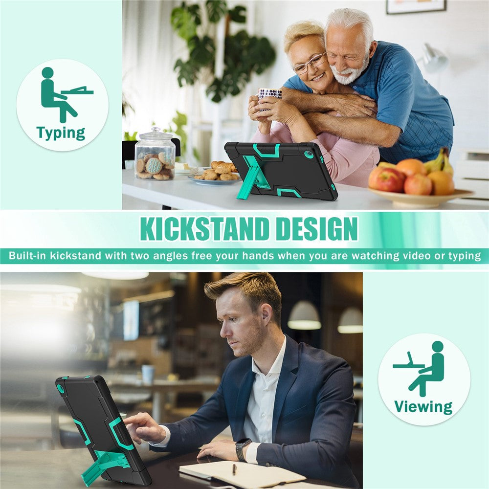 For Lenovo Tab M10 Plus (3rd Gen) / Xiaoxin Pad 2022 10.6 inch 125FU / 128FU Protective Case Robot Pattern Silicone+PC Tablet Anti-Scratch Cover Shockproof Portable Kickstand Case - Black / Mint Green