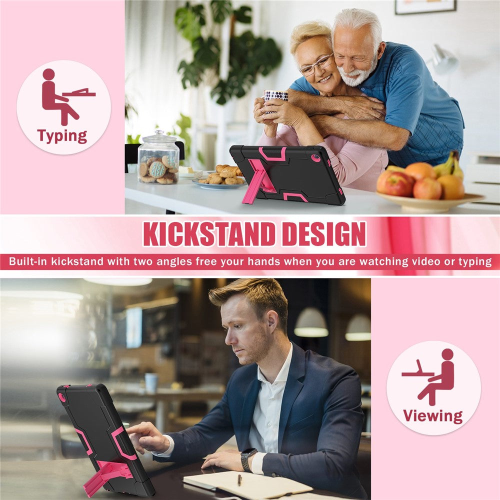 For Lenovo Tab M10 Plus (3rd Gen) / Xiaoxin Pad 2022 10.6 inch 125FU / 128FU Protective Case Robot Pattern Silicone+PC Tablet Anti-Scratch Cover Shockproof Portable Kickstand Case - Black / Rose