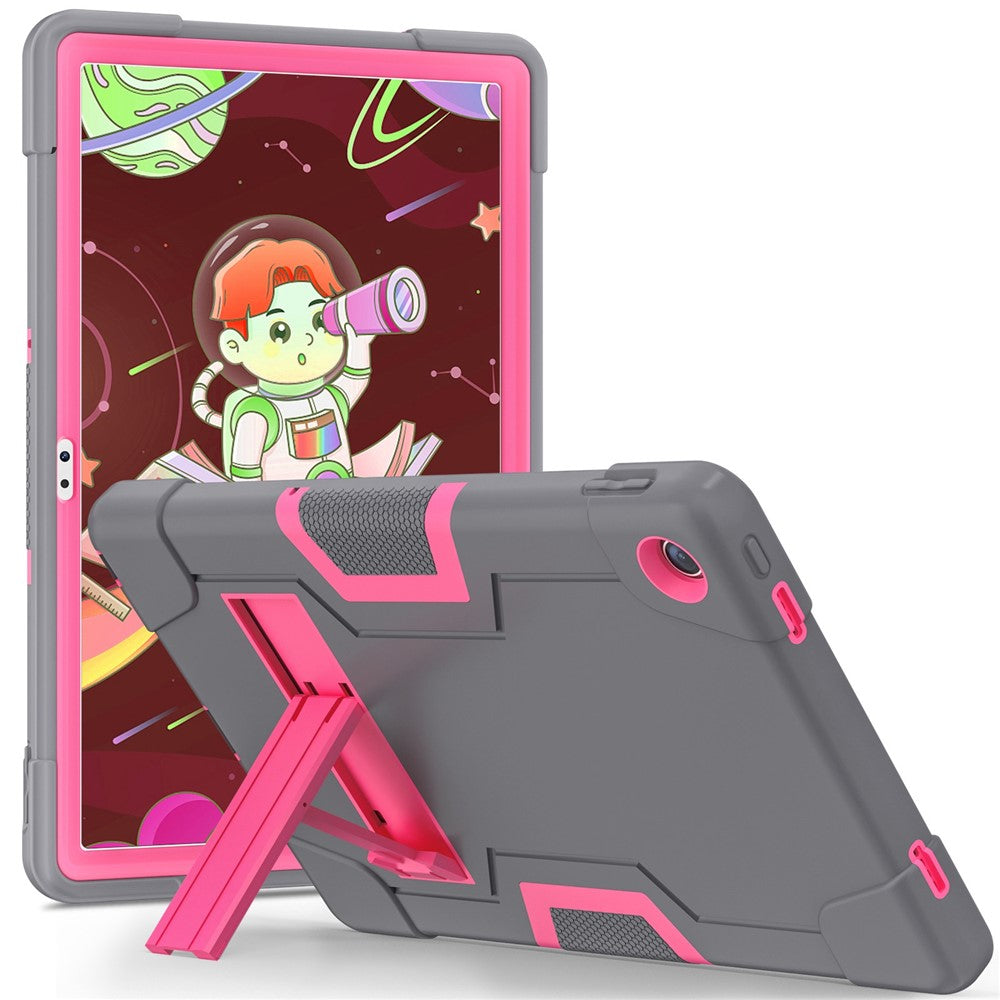 For Lenovo Tab M10 Plus (3rd Gen) / Xiaoxin Pad 2022 10.6 inch 125FU / 128FU Protective Case Robot Pattern Silicone+PC Tablet Anti-Scratch Cover Shockproof Portable Kickstand Case - Grey / Rose