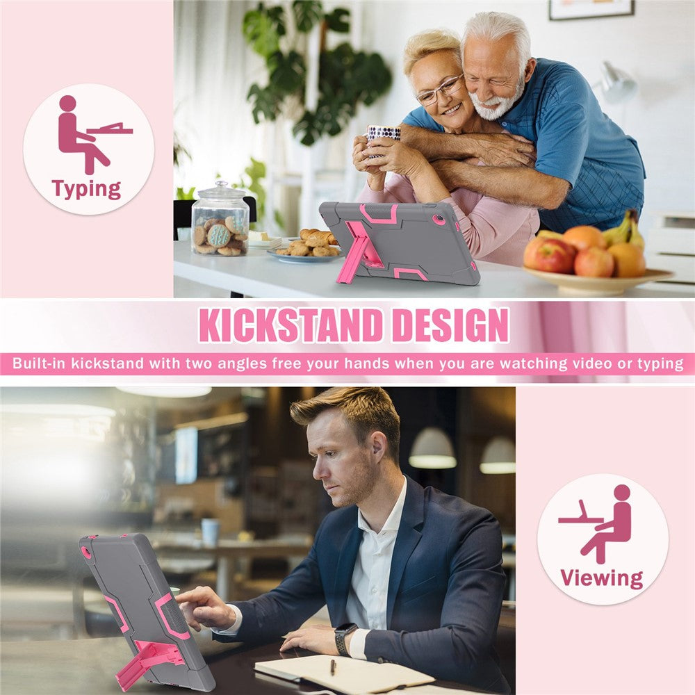 For Lenovo Tab M10 Plus (3rd Gen) / Xiaoxin Pad 2022 10.6 inch 125FU / 128FU Protective Case Robot Pattern Silicone+PC Tablet Anti-Scratch Cover Shockproof Portable Kickstand Case - Grey / Rose