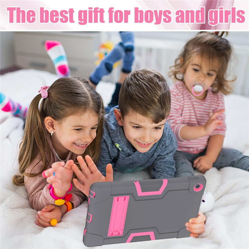 For Lenovo Tab M10 Plus (3rd Gen) / Xiaoxin Pad 2022 10.6 inch 125FU / 128FU Protective Case Robot Pattern Silicone+PC Tablet Anti-Scratch Cover Shockproof Portable Kickstand Case - Grey / Rose