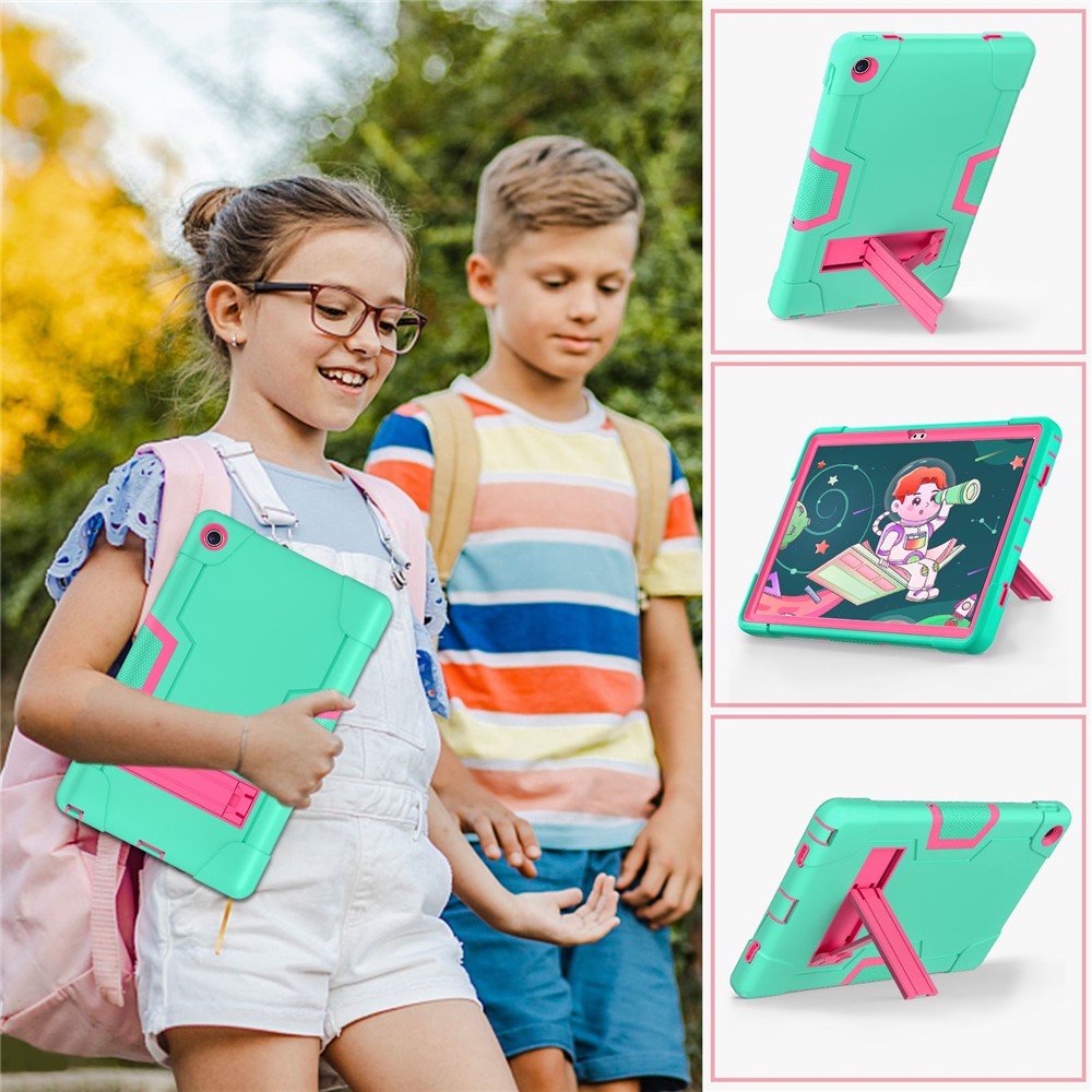 For Lenovo Tab M10 Plus (3rd Gen) / Xiaoxin Pad 2022 10.6 inch 125FU / 128FU Protective Case Robot Pattern Silicone+PC Tablet Anti-Scratch Cover Shockproof Portable Kickstand Case - Mint Green / Rose